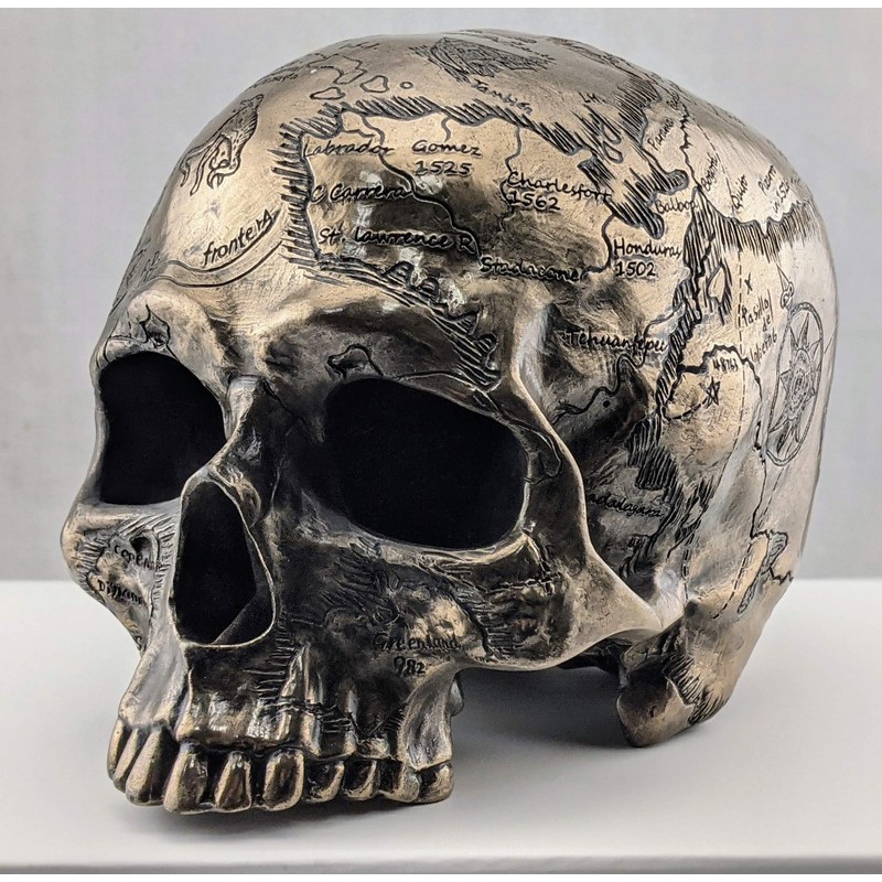 Veronese Design Bronze Finish Craniumography Old Treasure Map On Skull