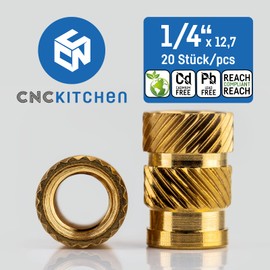 CNC Kitchen Original Thread Insert, 1/4 Inch - 20 x 12.7 mm (Pack of 20)