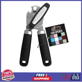 GORILLA GRIP Stainless Steel Can Opener, Smooth Edge, Easy Turn, Black