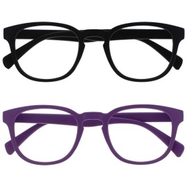 Opulize Pop Binoculars Pack of 2 Nearsightedness Keck Round Matte Frame Spring Hinges Scratch-Resistant Black Purple Men Women MM2-15 -1.50