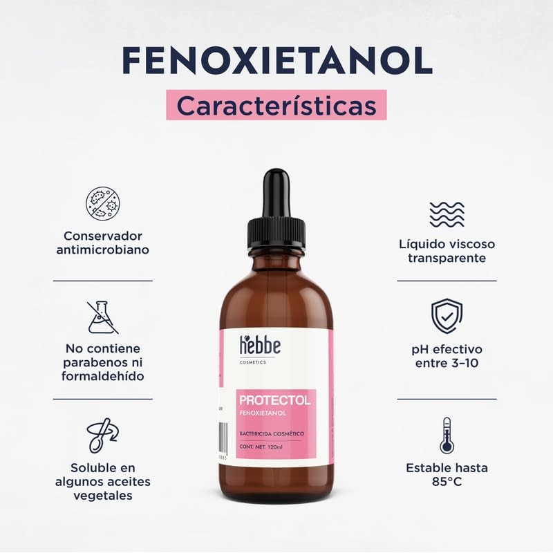 Hebbe - Fenoxietanol Conservador Antibacteriano y Antifúngico para Cosméticos, 120