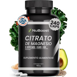 Nuboost Citrato de Magnesio Capsulas - Magnesium Citrate 2400 mg por porción 240 cápsulas - 3 meses de consumo - MADE IN USA - USDA