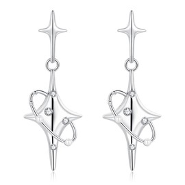ZRU Sterling Silver Drop Earrings for Women, Star Celestial Rotate Pearl Sparkling Cubic Zirconia Hypoallergenic 925 Sterling Silver CZ Dangle Drop Earrings