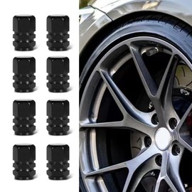 Kutyun 8PCS Car Tire Valve Caps, Tire Stem Caps, Car Tire Valve Stem Caps, Dustproof Aluminum Alloy Valve Stem Covers with Rubber O-Ring, Car Accessories Universal for Most Cars (Black, 8PCS)