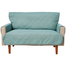 SureFit Home Decor Microfiber Pet Loveseat One Piece Quilted Furniture Throw Cover, Relaxed Fit, Polyester, Machine Washable, Sea Glass Color