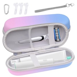 Electric Toothbrush Travel Case with 6pcs Toothbrush Cover Caps, Cool Gradient Pink Blue Electric Toothbrush Storage Bag, Shockproof Moisture Resistant Hard Shell EVA Electric Toothbrush Case
