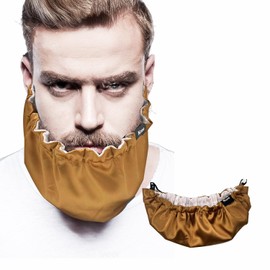 NAEE Mens Reversible Silky Satin Bamboo Beard Bonnet Bedtime Beard Bandana Guard Bib(Blue, Extra Large) (Gold, Medium)