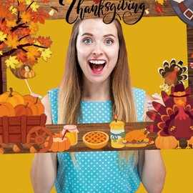 21 Pcs Happy Thanksgiving Photo Booth Props Frame Funny Turkey Harvest Maple Leaf Pumpkin Party Props Festival Autumn Thanksgiving Party Accessories