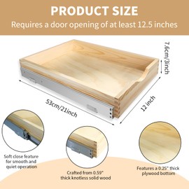 TANEMUDO 3 Set Pull Out Tray Cabinet Organizer Wooden Slide out Drawers Organizer for Base Cabinet Kitchen with Gentle Close Fully Assembled Pantry Storage Shelves (12'' X 21'' X 3")