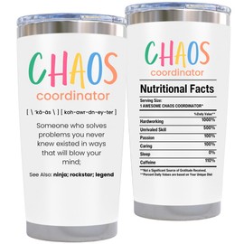 KLUBI Chaos Coordinator Gifts for Women - Teacher Appreciation Gift for Mothers Day, Nurses Week Promotion - 20oz White Tumbler Mug Present for Females Presents Baskets for Her Nurse Manager Boss