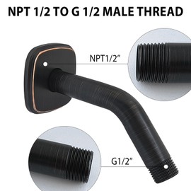 HOMYEP Oil Rubbed Bronze Angled Shower Arm with Flange, 6 Inch Curved Extension Arm for Rainfall and Handheld Shower Heads, Male NPT 1/2 to Male G 1/2 Inch, Wall Mounted