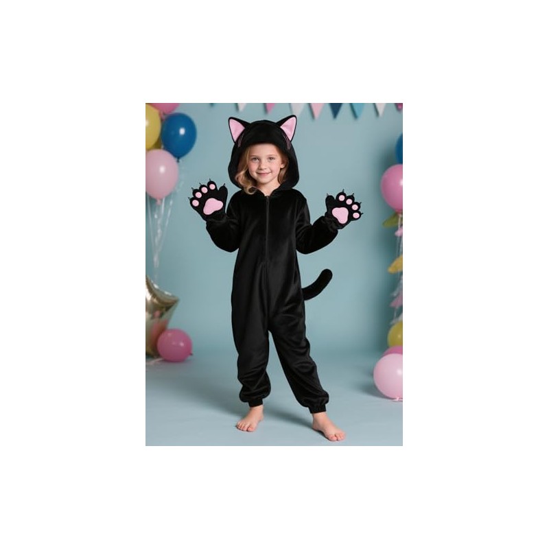 Cuteshower - Disfraz de gato negro para niñas, disfraz de