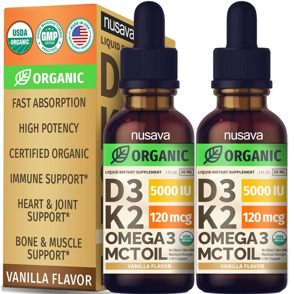 (2 Pack) Organic Vitamin D3 K2 Drops with MCT Oil