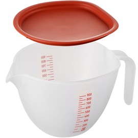 Akebono Sangyo CH-2121 Deep Bowl with Lid for Everyday Use, Large, Red, 3.3 gal (1 L), Made in Japan