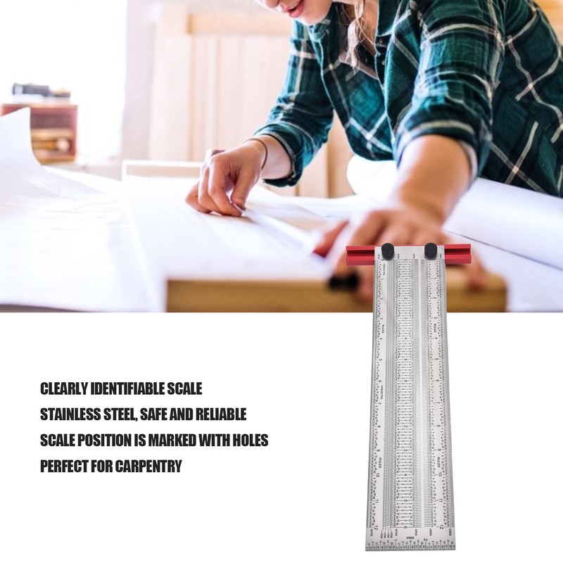 T Rule Stainless Steel Silver Scribing Ruler Woodworking Measuring Tool