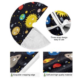 Kigai Cute Outer Space Galaxy Planet Tree Skirt Home Christmas Decoration Large Round Tree Skirt 35.4 Inches