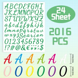 2016Pcs Letter Stickers 24 Sheets Alphabet Stickers Vinyl Self Adhesive ABC Number Stickers for Scrapbook Crafts Mailbox Number Labels Graduation Cap Sign Bulletin Board Decor (24, Colorful)