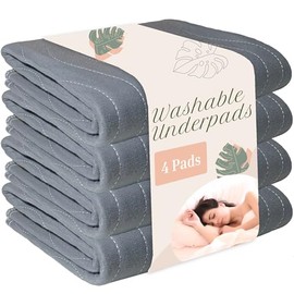 Washable Underpads 31" x 36" (Pack of 4) Incontinence Bed Pads, for Kids, Adults, Elderly and Pets, Heavy Absorbency, Waterproof, Reusable