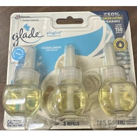 Glade PlugIns Scented Oil Refill Clean Linen, Essential Oil Plug In (3 Pack)