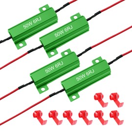 PACLVIO 4PCS Load Resistors, 50W 6Ohm Car Resistors, LED Turn Signal Resistor Flasher Adaptor, Aluminum Case Resistor for Fix LED Bulb Fast Hyper Flash Turn Signal Blink Error Code (Green 6RJ, 4PCS)