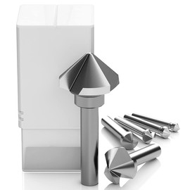 Chiloskit 90 Degrees Countersink Drill Bits Set, for Metal Wood 3 Flutes Industrial M2 High Speed Steel Countersink Set 5/8, 3/8, Bolt Deburring Tool DIY Tool (6.3mm/0.25inch)