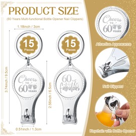 Zeyune 30 Sets 60th Birthday Party Favors for Guests Beer Bottle Opener Nail Clippers Keychains Bulk Thank You Cards with Organza Gift Bags for Birthday Anniversary Souvenirs Return Gifts