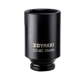 ZOYAKKI 1/2" Drive x 36 mm Deep 6 PT Impact Socket, CR-MO, 1/2-inch Drive 6 Point Axle Nut Socket for Easy Removal of Axle Shaft Nuts (36MM)