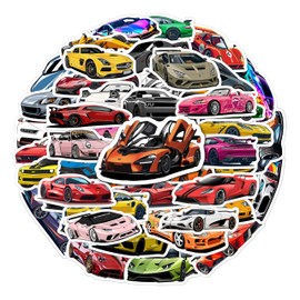 BEATRI 50PCS Super Car Stickers for Kids | Racing Car Decals | Sports Car Cool Stickers Suitable for Water Bottles, Laptops, Skateboard, Helmet (Super car Stickers)