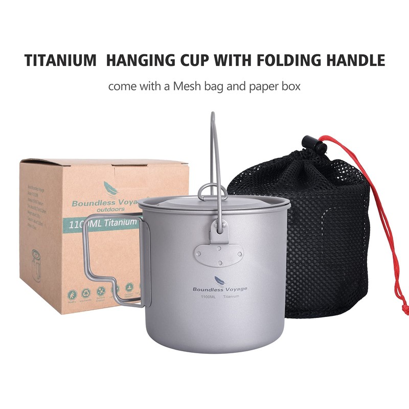 Boundless Voyage Outdoor 1100 ml Titanium Pot with Lid Folding