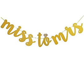 Ucity Miss to Mrs Banner Gold Glitter Party Supplies for Bachelorette Party Bridal Shower Engagement Decorations with 2 Pack Paper Garland