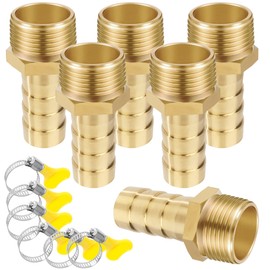 Brass Pipe Adapter, 6 Pieces 12 mm Barb x 1/2 Inch Male Thread Pipe Connector Brass with Thread, Hose Nozzle Screw Connection with Clamps for Water, Gas, Air