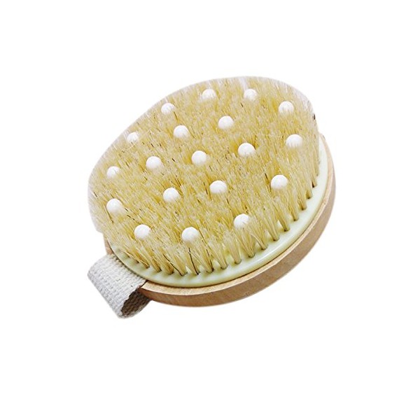 Rosenice Natural Bristle Wooden Bath Brush with Hand Strap