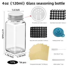 eispap 36 Pcs 4 OZ Glass Spice Jars with Metal Caps, Glass Jars with Minimalist Farmhouse Spice Labels Stickers, Collapsible Funnel, Seasoning Storage Bottles for Spice Rack, Cabinet, Drawer (36)