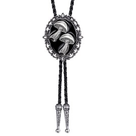 Jeilwiy Bolo Tie for Women Vintage Mushroom Black Bolo Tie Necklace Cowboy Necktie Women