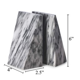 Triangular Natural Genuine Marble Bookends with Wedge Design (Grey)