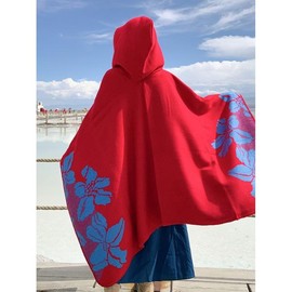 Tibet 티베트 몽골망토 남성 에스닉 판초 여행 후드 캠핑 [솔리드 레드-E32] Tibetan Mongolian Mantle Men's Ethnic Poncho Travel Hood Camping [Solid Red-E32]
