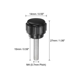 QUARKZMAN Pack of 20 M4 x 15 mm Threaded Knobs with Knurling, Thumb Screws, Clamping Knobs, Handle, Plastic, Round Head, Black