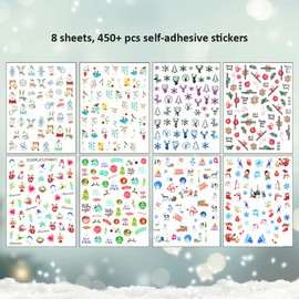 Winstonia 450+ Pcs Christmas Stickers for Nail Art, Christmas Village Winter Holiday Self Adhesive Decals Bundle