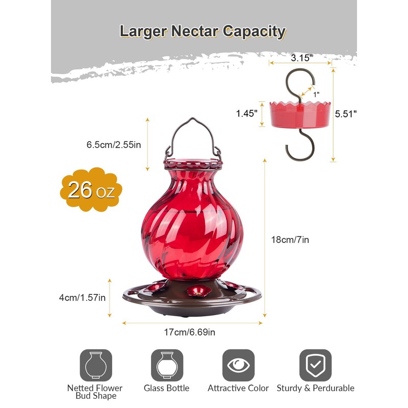 Auslar Hummingbird Feeder, Auslar 26 Ounces Glass Hummingbird Feeders for