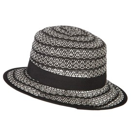 Women's Crochet Weave Paper Braid Boater Hat - Black White OSFM