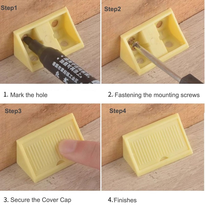TOCHUN 100pcs Plastic Furniture Corner Braces with Covers, 4-Hole Right