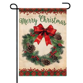 Christmas Garden Flag, 30 x 45 cm Wreath Flag Double Sided Winter Flag Christmas Decoration Garden Holiday Home Party Hanging Decoration