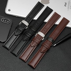 Strapseeker Jaxon Band Gold Deployment Butterfly Clasp Top Grain Leather Watch Strap Premium Watch Bracelet Replacement for Men & Women Colors: Black LeatherBlack Thread, Black LeatherWhite