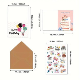 Birthday Card Set, 1 Set Including 20 Mini Cartoon Pattern Birthday Cards & 20 Envelopes & 2 Stickers, DIY Message Card Set for Birthday Party