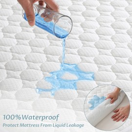 Twin Size Waterproof Mattress Protector Rayon from Bamboo Fitted Quilted Mattress Pad Cover with Deep Pocket Up to 15''