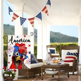 4th of July Garden Flags for Outdoor, Patriotic America Chicken Small Summer Yard Decoration for Farmhouse Holiday Independence Day, Memorial Day Outside Decor 12x18 Inch Double Sided
