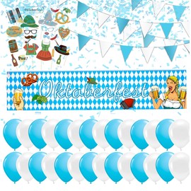Ultimate XXL Oktoberfest Decoration - Blue/White Bavarian Wiesn Decoration with Over 100 Pieces