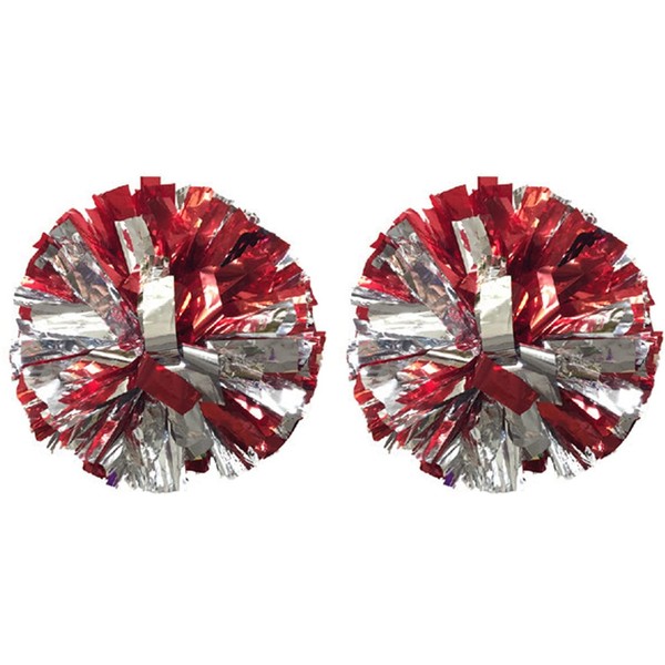 Regpre 14 inch Cheerleader pom poms Cheerleading Red Siliver Cheer pom poms Metallic Foil with Ring for Cheering Squad 2 Pack
