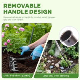 Gardenia Iron Weeding Rake with Handle, Iron Rake 2.0 for Gardening and Weeding, Ironrake Heavy-Duty Weed Rakes Carbon Steel (7 Teeth)