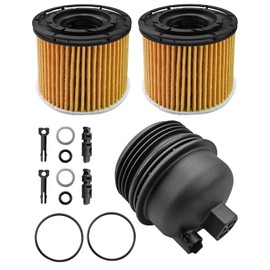 Oil Filter Housing Cover with 2 Oil Filter Fit for Hyundai Accent Elantra Kona Santa Kia Sonata Tucson Venue 2020-2023, Engine Components Replace 26315-2M000 263152M000 26350-2M000 263502M000